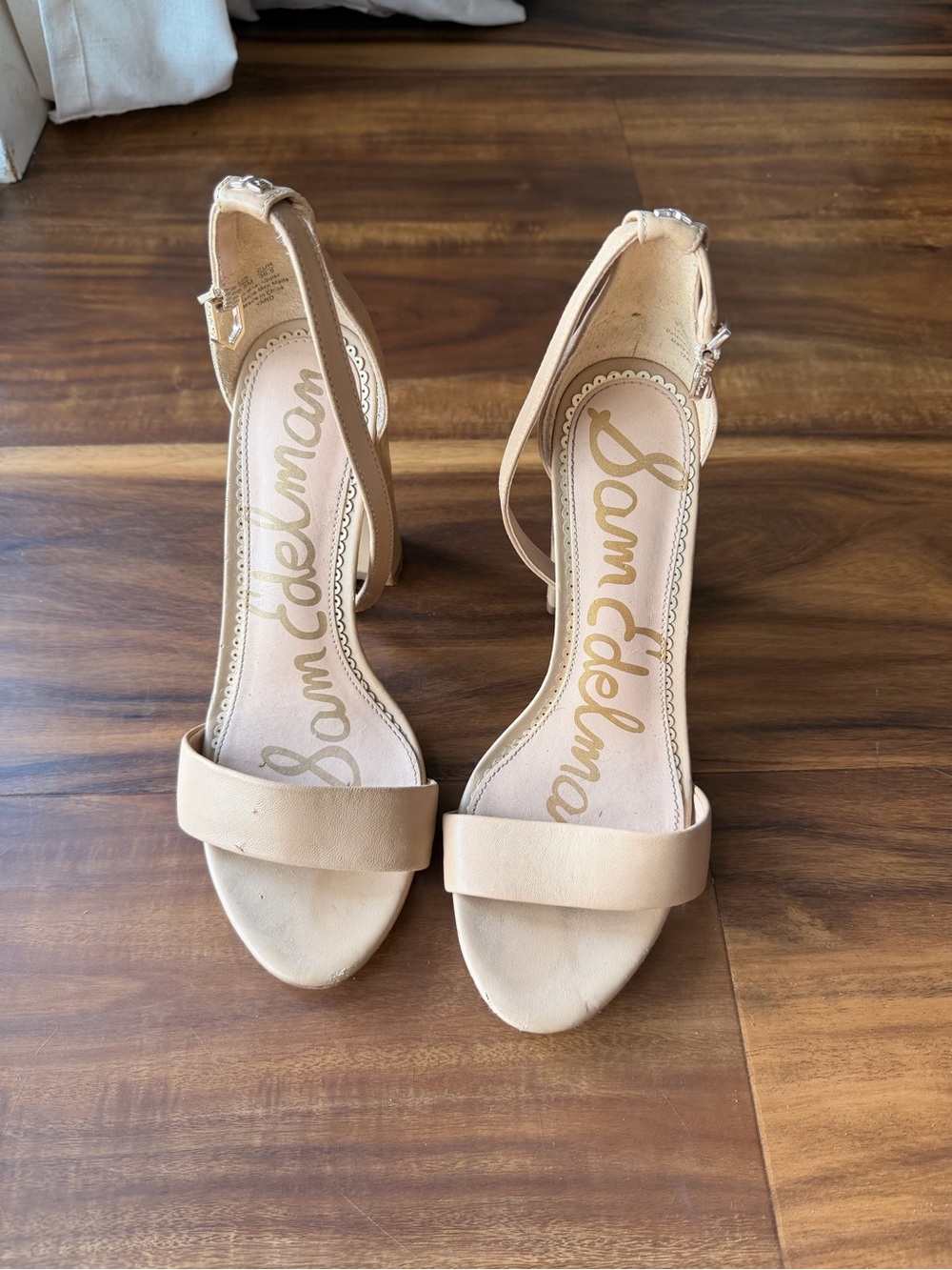 Sam Edelman Beige Ankle Strap Block Heel Sandals